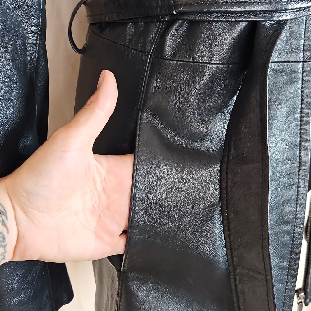 Worthington Vintage Black Leather Jacket Womens Small Tie Waist Grunge 90s Cyber - Picture 3 of 11